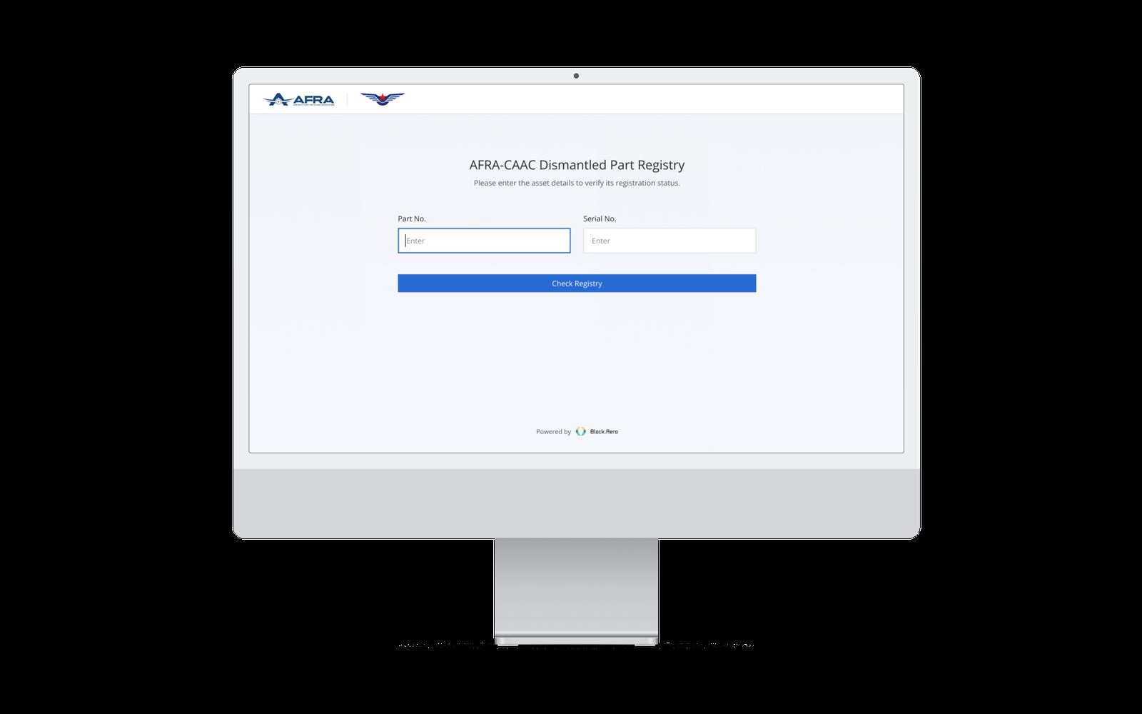 AFRA-CAAC public registry portal showing searchable part records