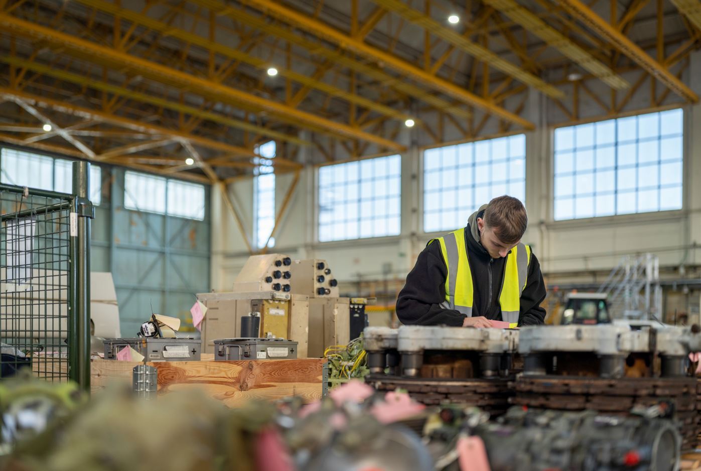 ecube technicians logging disassembly work on aircraft components