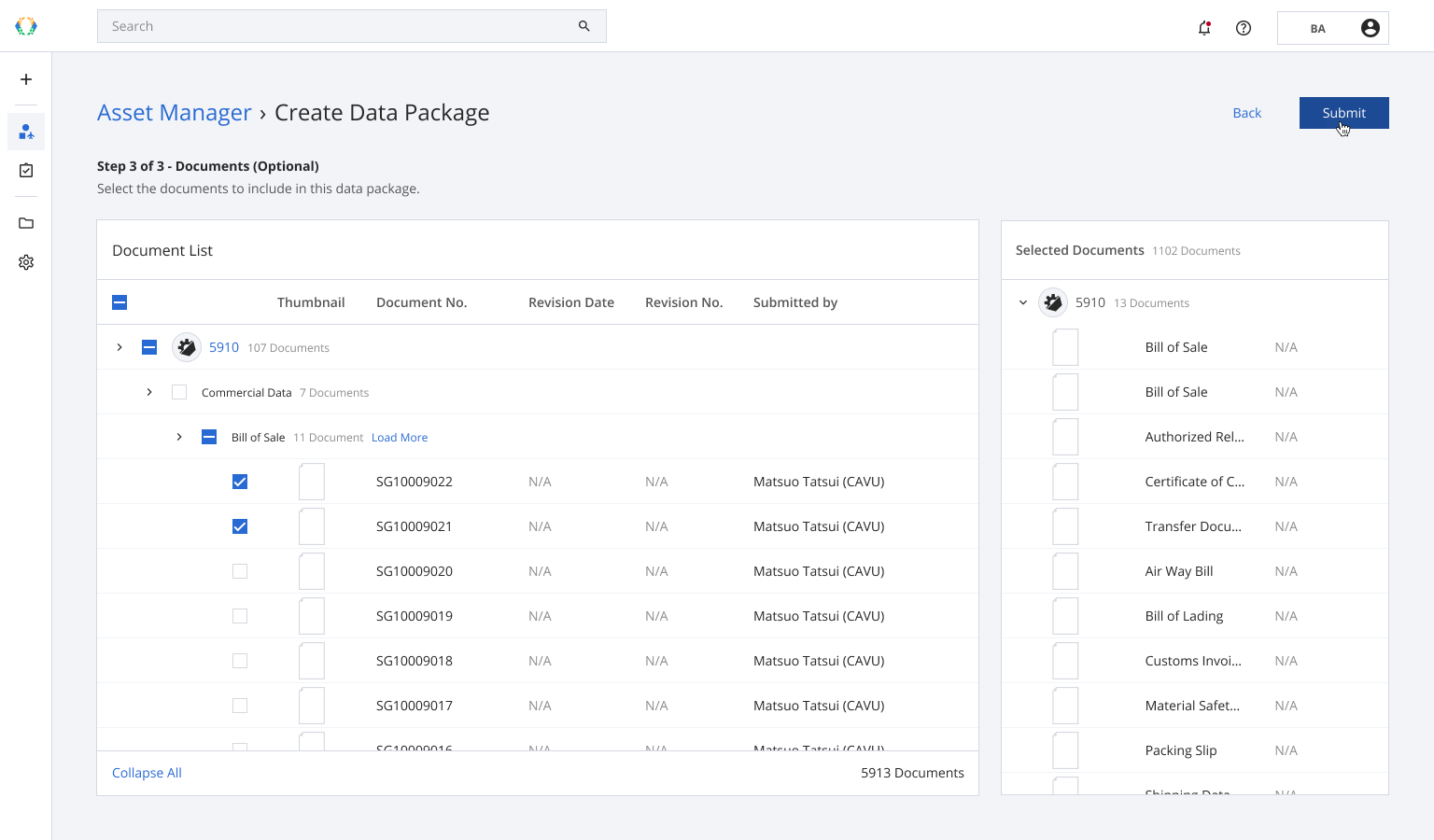 Create Data Package in Block Aero, selecting verified records, certificates, and photos to include